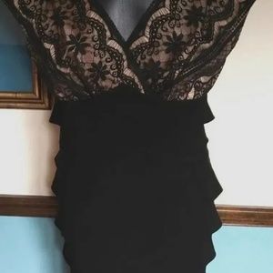 Adrianna Papell Womens Black Size 4 Layered Tiered Party Cocktail Dress Lace